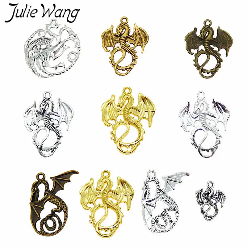 Julie Wang 11 шт. Miexd Tarrasque Demon Dragon Подвески из Сплава Антикварные цвета Серьги фурнитура