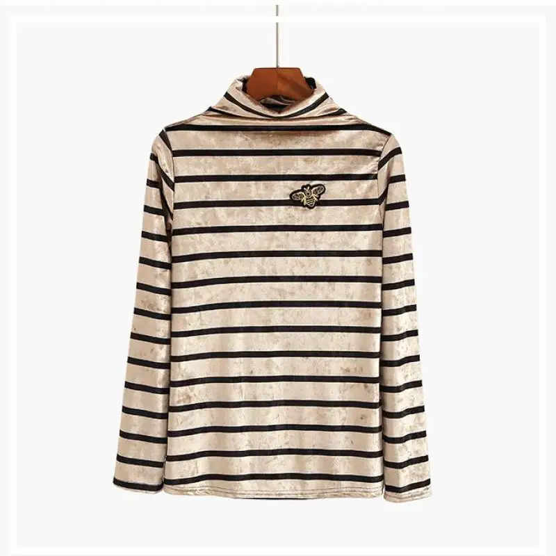 

Zuolunouba Spring Autumn Fashion Korean Style Striped Women Shirt Harajuku Flower Bee Stripe Long Sleeve Slim Lady Blouse Tops