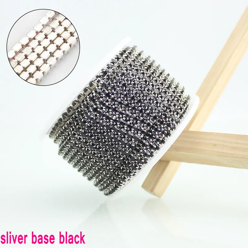QIAO новые предложения кристалл горный хрусталь DIY Красота SS12 10 ярдов/рулон 3 мм модные аксессуары прозрачная близкая цепь страз в оправе - Цвет: Sliver base black