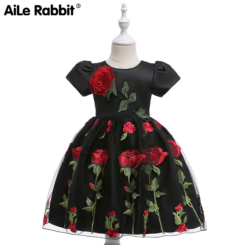 AiLe Rabbit/Новое свадебное платье с вышивкой розы черное сатиновое принцессы