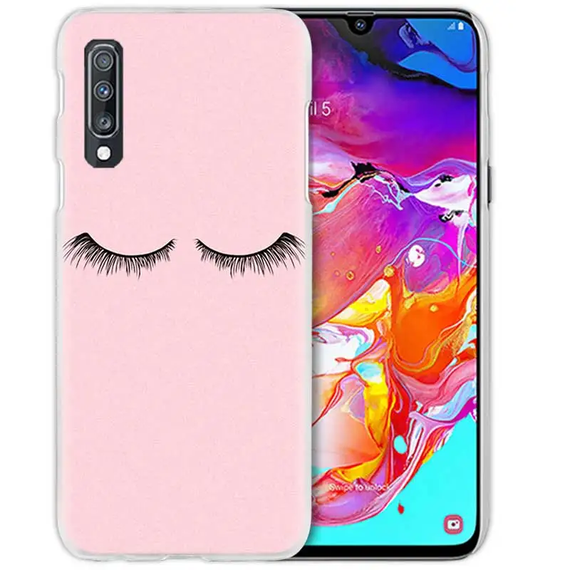 Розовый с принтом ресниц чехол для samsung Galaxy A50 A70 A20e A40 A30 A20 A10 A8 A6 плюс A9 A7 жесткий прозрачный поликарбонатный чехол для телефона чехол