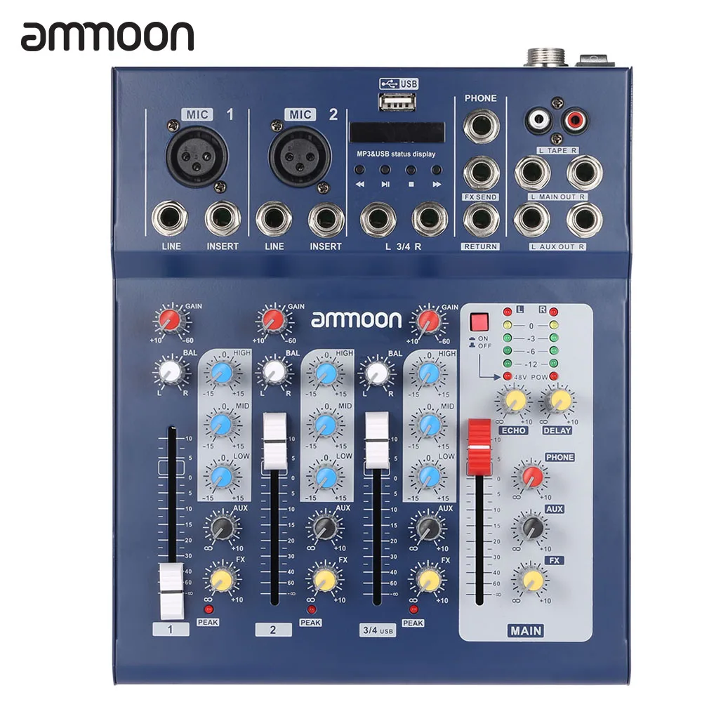 Ammoon F4 USB 3 канальный цифровой линия для микрофона Аудио смешивания микшерный