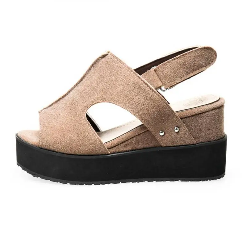 Coolcept Size 33-43 Peep Toe Women Wedges Flock Sandals Back Buckle Platform Summer Cool Shoes Causal Street Work Footwear | Обувь