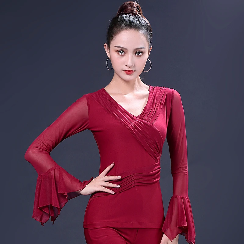 Для взрослых для латинских танцев топы Женский листьев лотоса рукавом леди Танцы