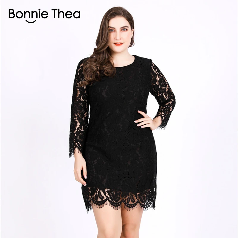 

women black lace plus size dress autumn Elegant XL-6XL large size dress bodycon Sexy mini short dresses vestidos clothes 2018