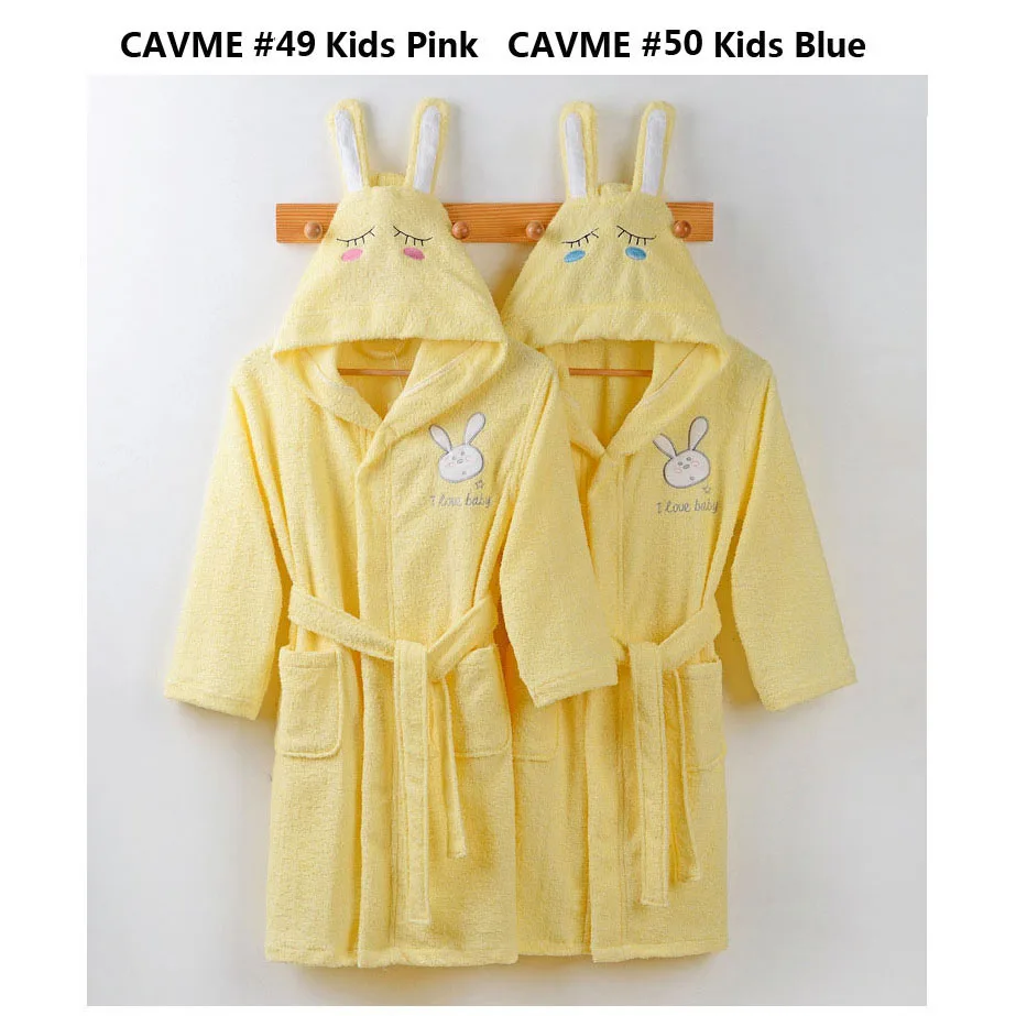 CAVME 49 50 Kids CAVME размера плюс махровый Халат с капюшоном для влюбленных, махровый халат, мужские длинные хлопковые халаты, домашний семейный халат, одежда для сна - Цвет: CAVME 49 50 Kids
