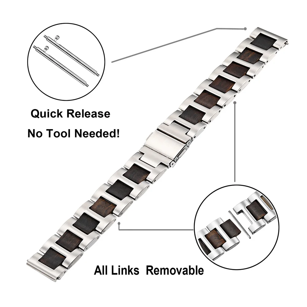TRUMiRR натуральное дерево+ нержавеющая сталь ремешок для samsung Galaxy Watch 46 мм SM-R800 Quick Release Ремешок Браслет