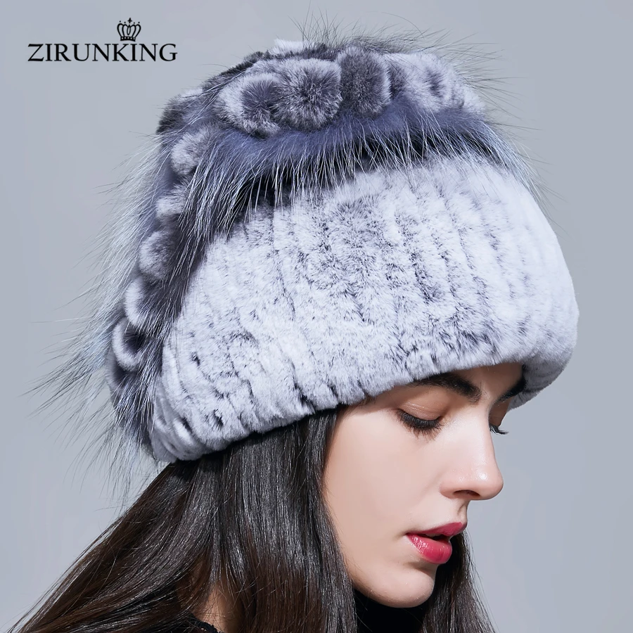 ZIRUNKING женская шапка из кроличьего меха зимняя натуральная меховая шапка женская качественная Повседневная теплая шапка из натурального меха ZH1704