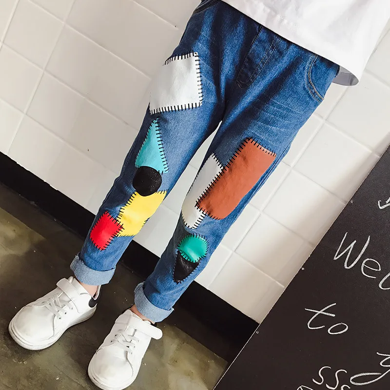 Детские джинсы Брюки в стиле пэчворк Повседневные брюки для мальчиков и девочек