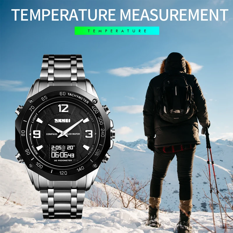 Luxury Watch Men Thermometer Compass Digital Clock Calorie Pedometer Sport Mans Wristwatch Fashion Military Men's Watches SKMEI