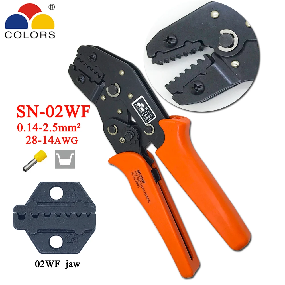 

Обжимные клещи SN-02WF цветов, 0,14-2, 5 мм2, 26-13AWG, для изолированных и неизолированных наконечников, ручных инструментов