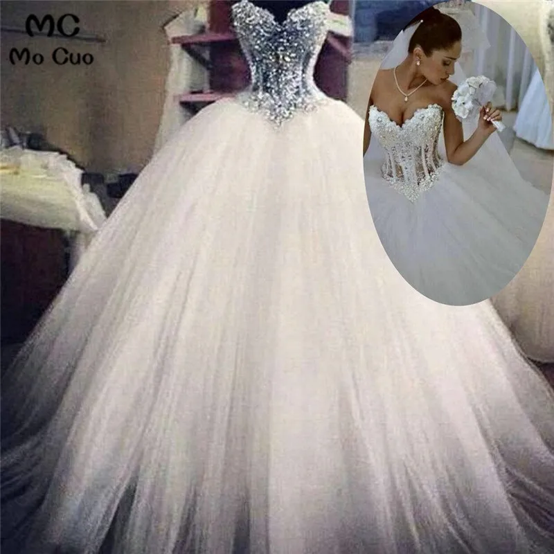 Luxuries robe de mariage Sparkly Crystal Bridal Gown vestido noiva Women Wedding Dresses + FREE wedding accesorios | Свадьбы и