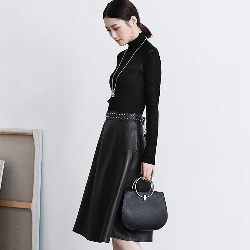 Осенняя и зимняя женская длинная юбка из натуральной овечьей кожи тонкая черная