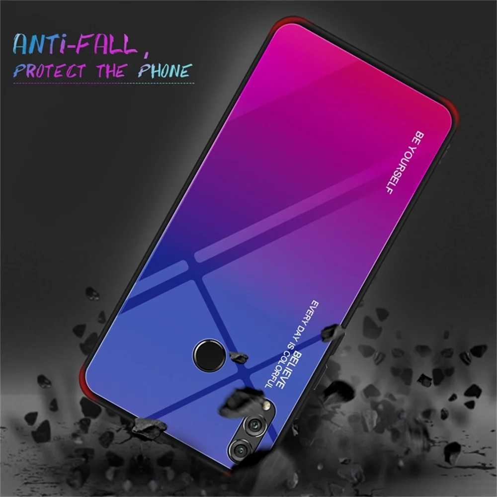 Case For Huawei Honor 8X 8A 8S Gradient Silicone Phone Cover 9 10 Lite 20 Pro 9i 10i 20i V20 Tempered Glass Shell |