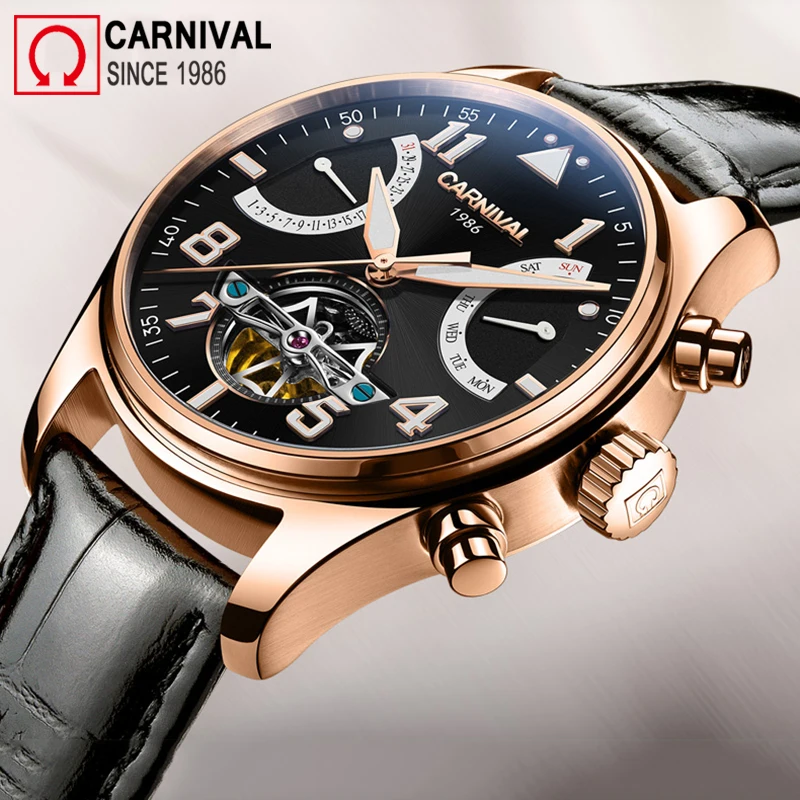 Карнавал Спорт Скелет турбийон часы для мужчин автоматические механические s