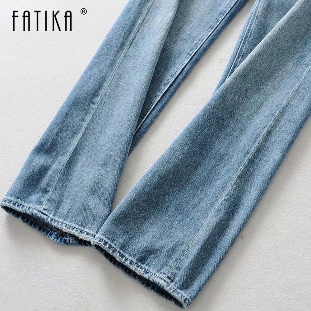 Повседневные длинные прямые джинсы FATIKA с высокой талией и карманами