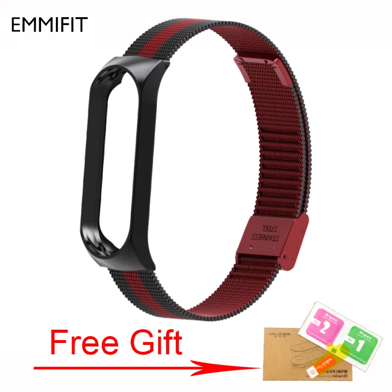 red Add Gift Металлический ремешок для Xiaomi mi Band 3 Безвинтовой браслет из нержавеющей стали Сменные аксессуары для mi Band 3 ремешок - Цвет: red Add Gift