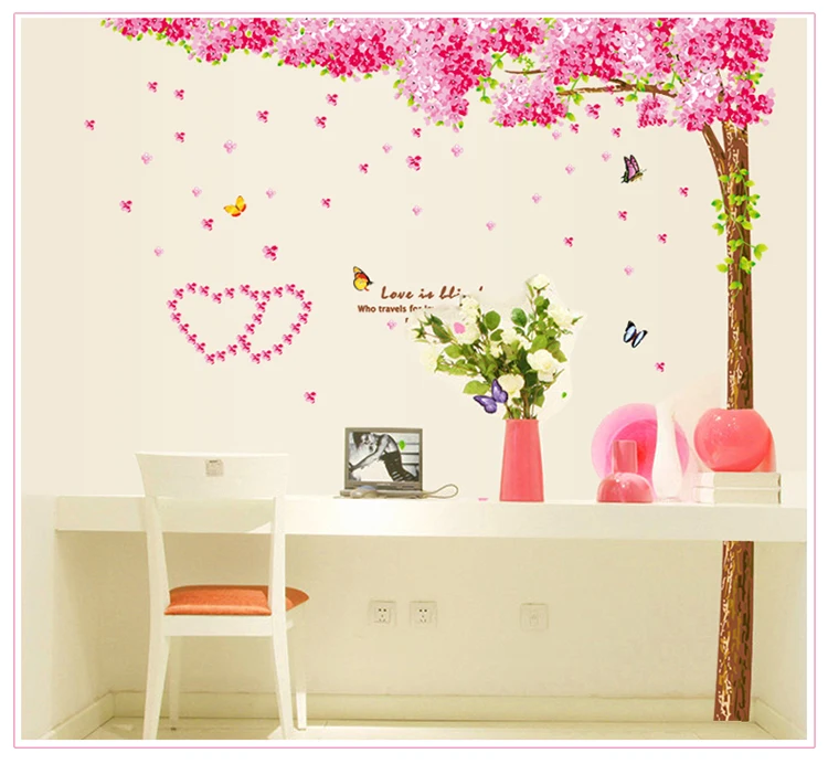 3 шт./компл. Вишневое дерево наклейка на стену цветок бабочка домашний декор для