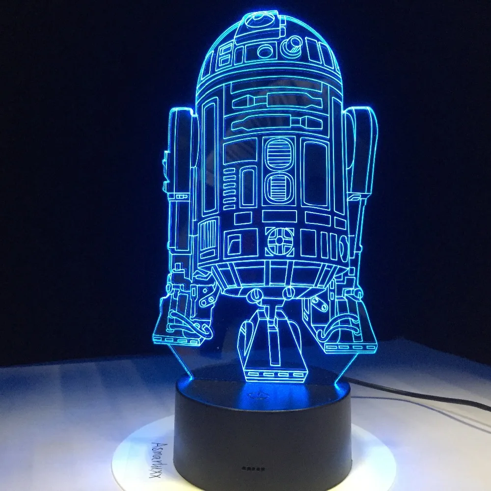 3D ночной Светильник Звездные войны Droid игрушка R2D2 светодиодный оптический
