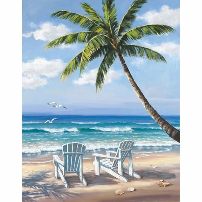 

New 5D DIY Diamond Painting Beach & coconut trees Scenic Embroidery Full Square Diamond Cross Stitch Rhinestone Mosaic WG187