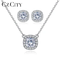 czcity luxury clear aaa cubic zirconia square main stone s925 sterling silver earrings necklaces for women wedding jewelry sets