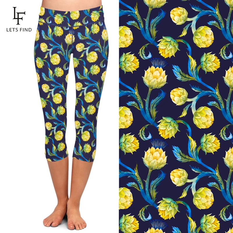 Женские облегающие леггинсы-капри LETSFIND с высокой талией и цветочным принтом