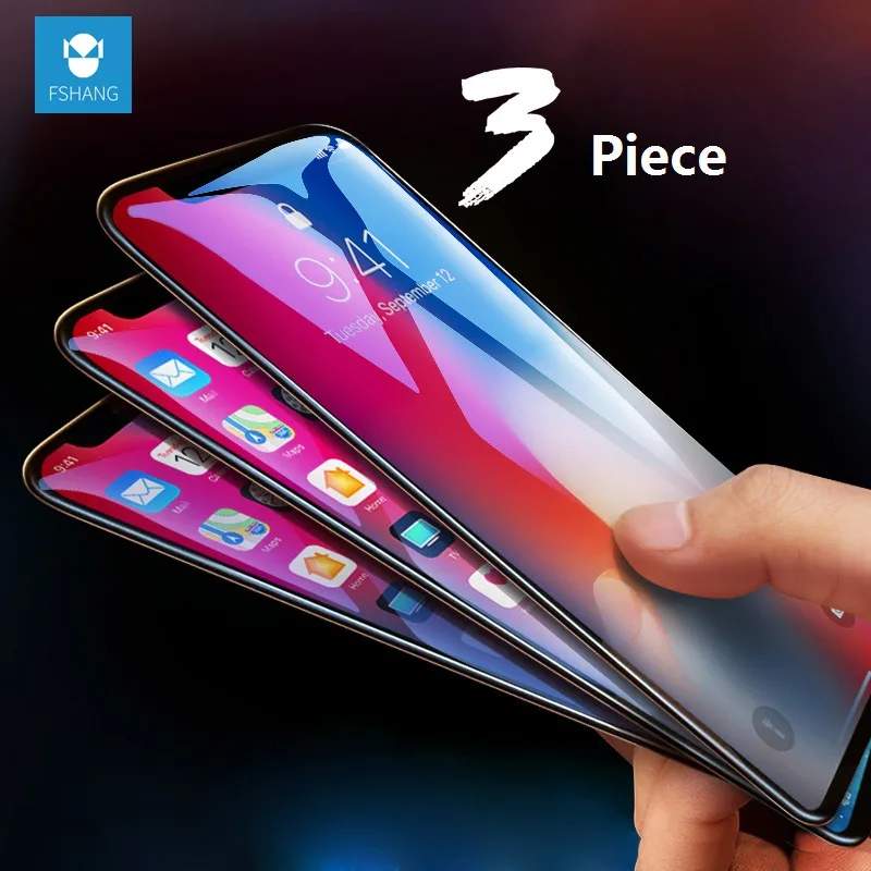Fshang 3 шт 3D Экран протектор Закаленное Стекло для iphone х Мягкий edge Full Cover закаленное