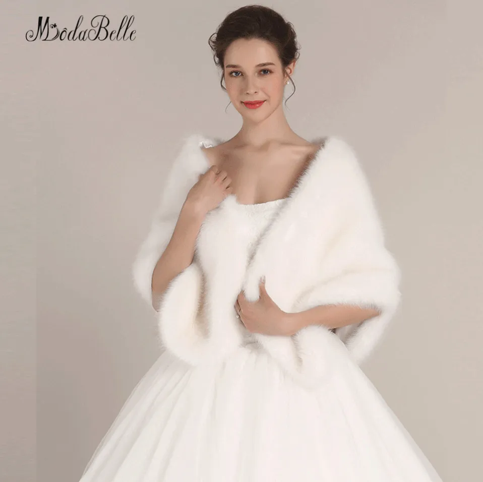 Modabelle белые свадебные накидки с искусственным мехом шаль на плечо свадебное