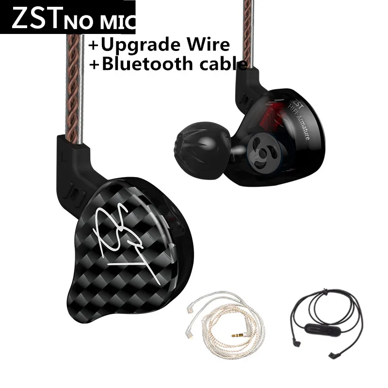 KZ ZST DD+ BA наушники с тяжелыми басами, гарнитура, Hi-Fi наушники, железо, 4 ядра, управление музыкой, обмен движением, Bluetooth кабель ZSN AS10 ES4 - Цвет: black silver BT