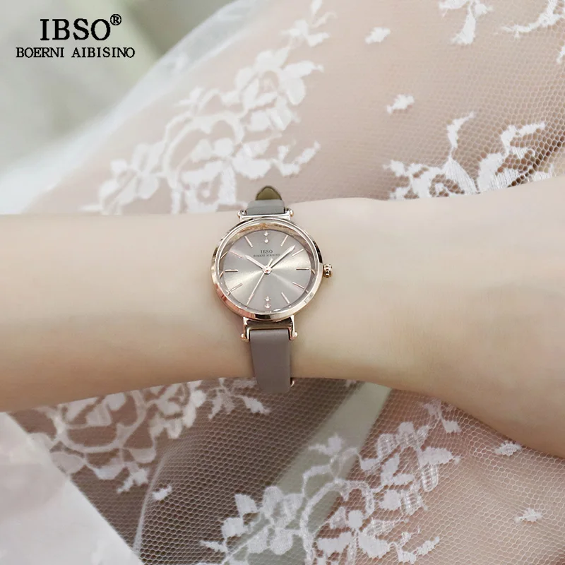 IBSO бренд 8 мм ультра-тонкие женские часы с кожаным ремешком Роскошные кварцевые