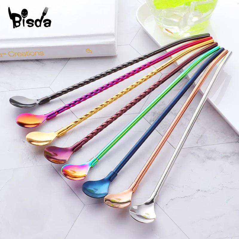 80 шт. соломенная ложка с длинной ручкой многоразовая Питьевая солома ложкой