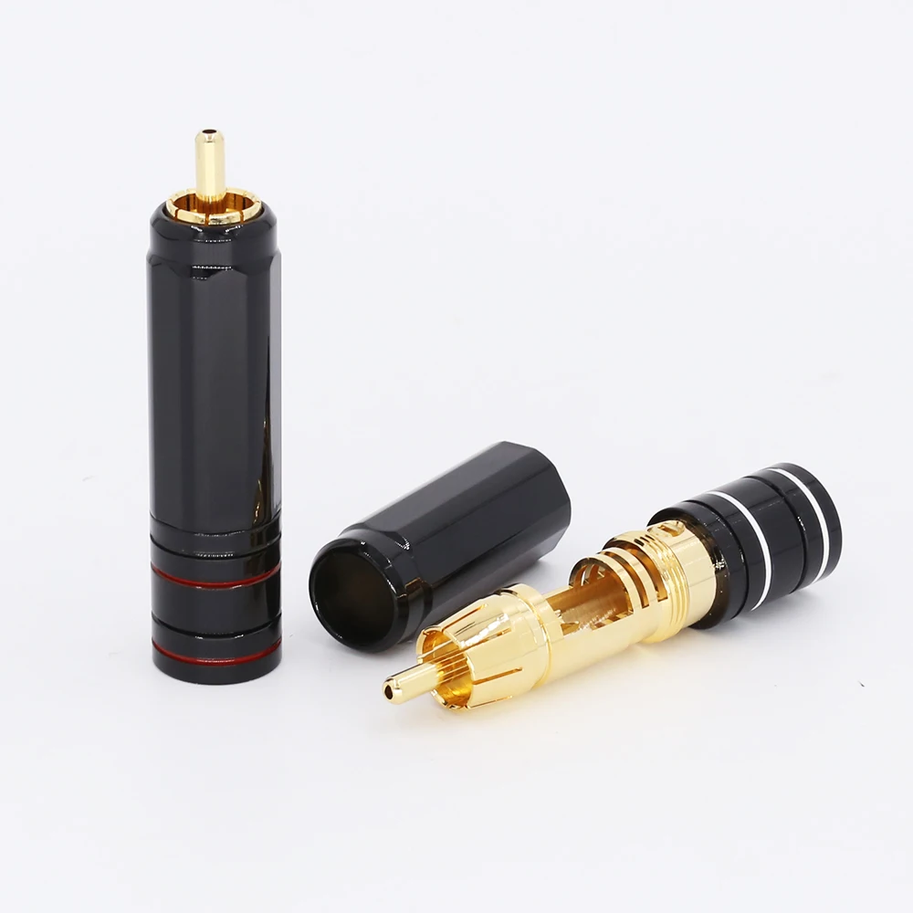 4Pcs High Quality Gold Plated RCA Plug Lock Collect Solder A/V Connector HIFI Connector