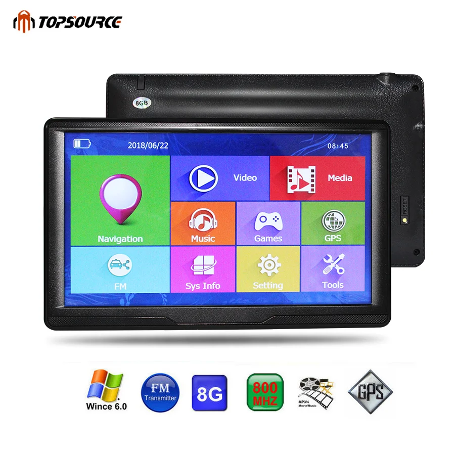 Автомобильный GPS навигатор TOPSOURCE 7 дюймов HD сенсорный экран ce6.0 8 гб gps для navitel/