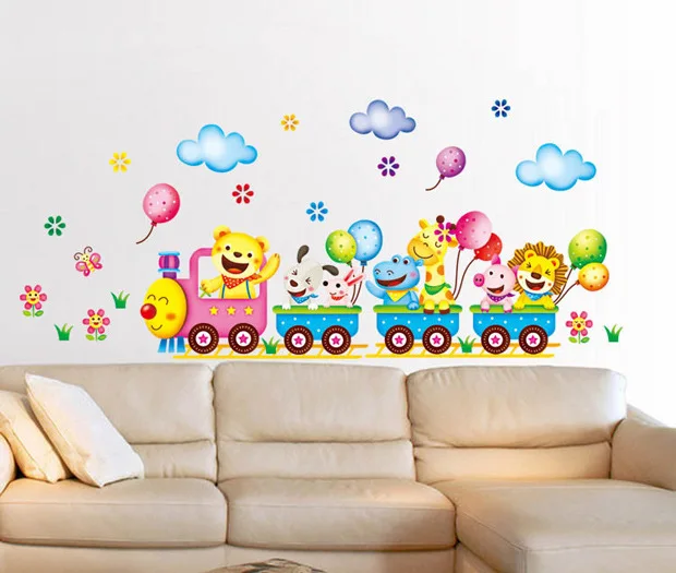 DIY милые картонные Животные поезд автомобиль дети наклейки на стену детские