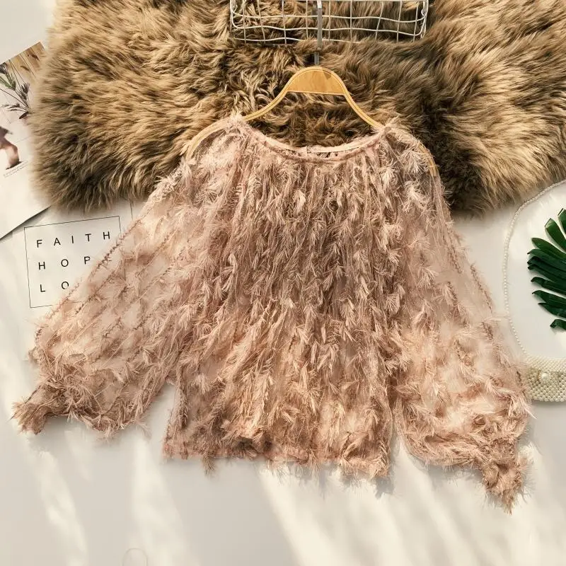 2019 Новая модная женская блузка рубашка Весна и лето круглый вырез с длинными