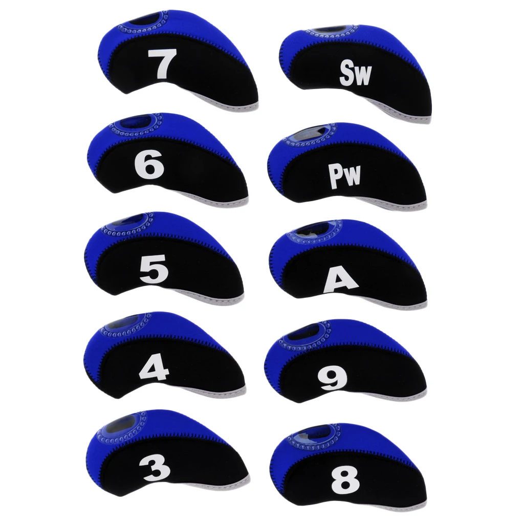 10pcs/pack Neoprene Golf Club Headcover Wedge Iron Cover Protactive Two-tone Transparent hole Easy to Distinguish | Спорт и
