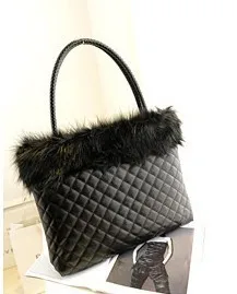 Free shipping 2013 European and American big new winter handbags Quilted PU bag rabbit fur plush manufacturers 10 | Багаж и сумки