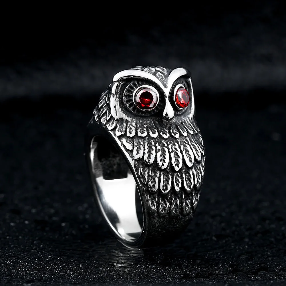 Модное кольцо из нержавеющей стали сова с красным камнем популярное крутое