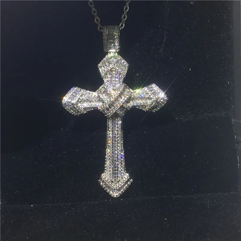 Роскошная подвеска с большим крестом с necklace ем 925 стерлингового серебра фианит AAAAA вечерние свадебные подвески для женщин и мужчин ювелирные изделия