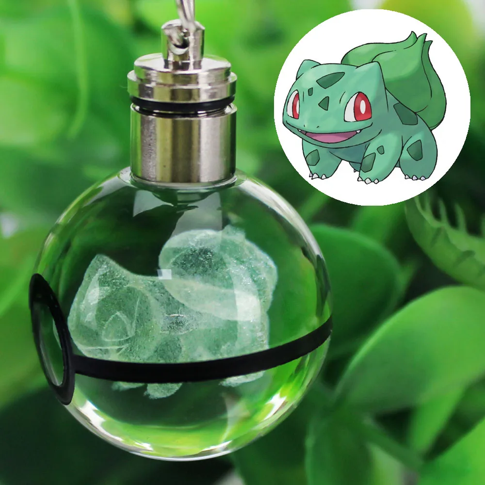 Модная лампа Bulbasaur Dragonite, 3D гравировка, стеклянный шар, лампа Pokemon Go, новинка, светильник светодиодный брелок, красочная подвеска, детский подарок