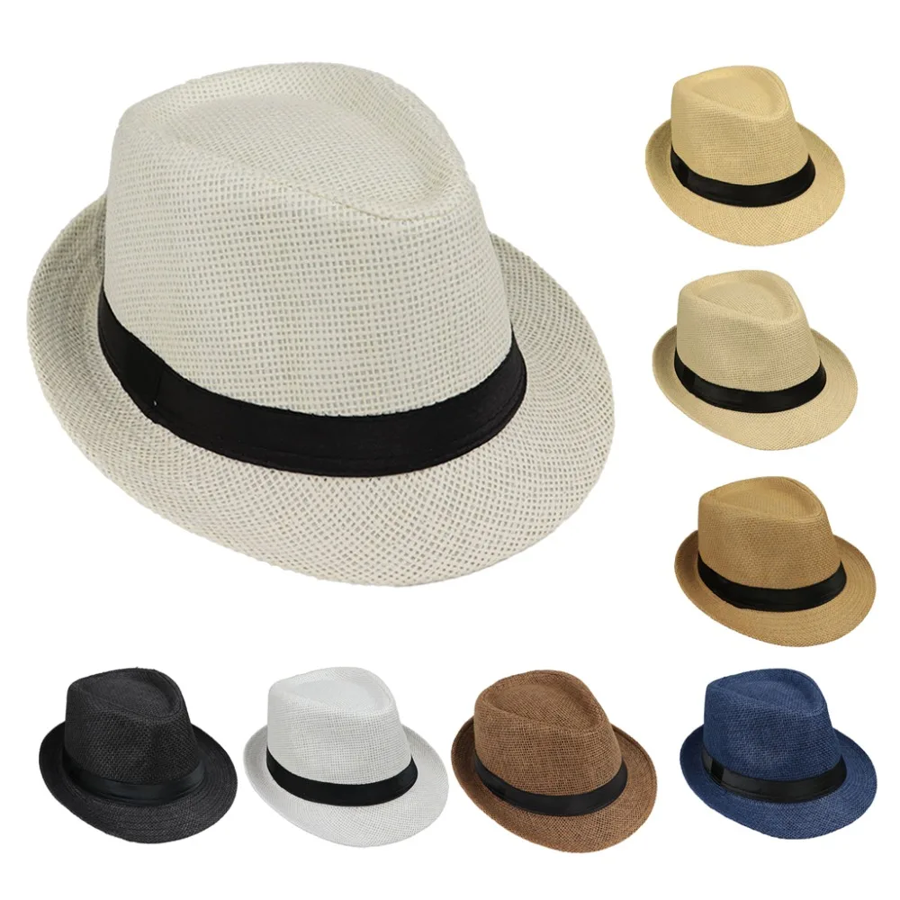 

Children Kids Summer Beach Straw Hat Jazz Panama Trilby Fedora Hat Gangster Cap Outdoor Breathable Hats Girls Boys Sunhat