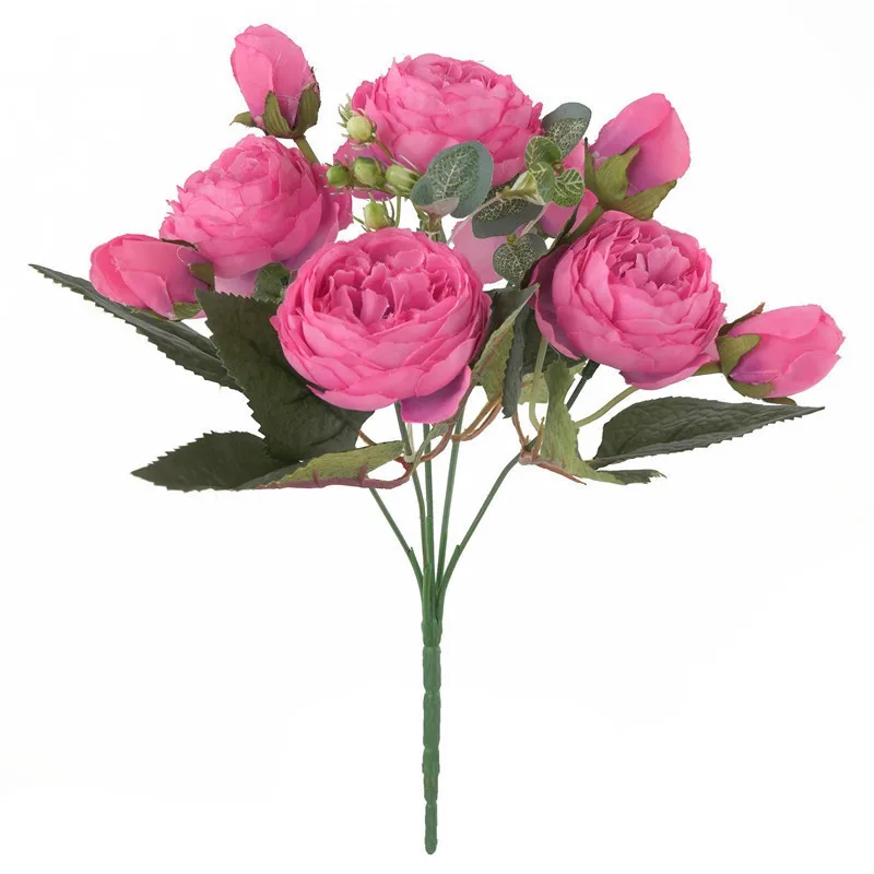 Rose Red 30 см розовые красные шелковые пионы, искусственные цветы букет 5Big Head и 4Bud с пионами поддельные цветы ручной работы украшения дома свадьбы - Цвет: Rose Red