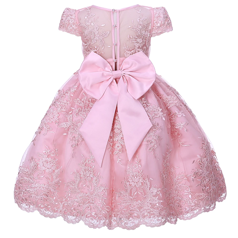 Милое розовое платье с цветочным узором для девочек детское бальное бисером и
