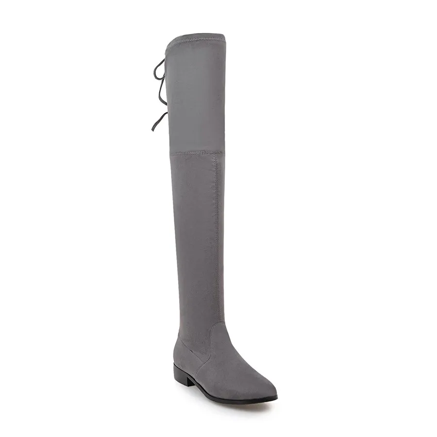 Dark grey Warm QUTAA/ женские теплые модные сапоги выше колена повседневные женские сапоги на квадратном каблуке с плюшевой подкладкой размеры 34-43 - Цвет: Dark grey Warm