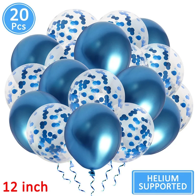 20pcs Metallic ballo Синий баннер с днем рождения, воздушные шары, украшения для маленьких мальчиков и детей, праздничные принадлежности для взрослых, гирлянда, сувениры, первый 1, 2, 3, 4, 5, 6, 7, 8, 9, 10 - Цвет: 20pcs Metallic ballo