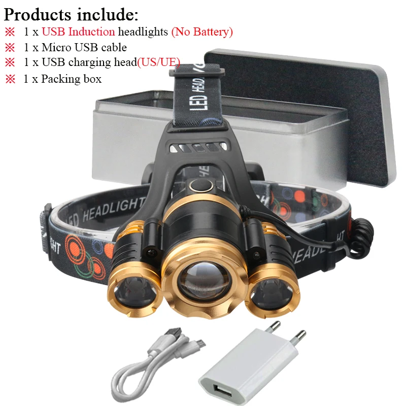 H-BOX 3 xml T6 ИК Сенсор светодиодные фары Перезаряжаемые индукции usb фара 18650 Охота прожекторная головка фонарик факел - Испускаемый цвет: H-BOX