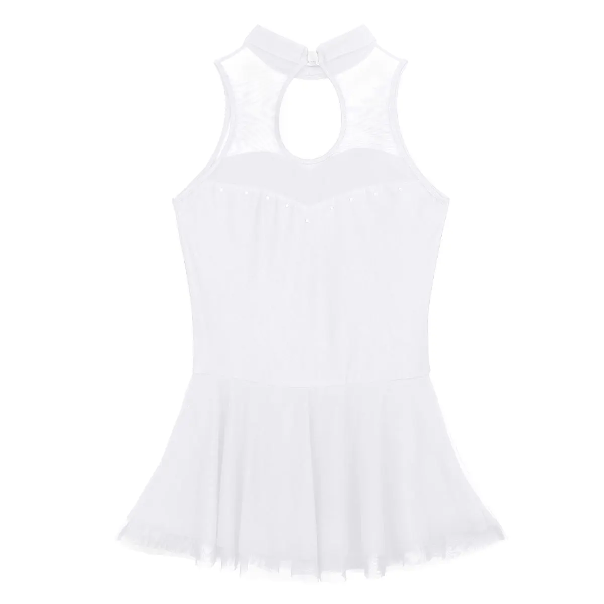Adult Mesh Splice Sleeveless High Neck Ballet Gymnastics Leotard Women Figure Skating Dress Contemporary Lyrical Dance Costumes
