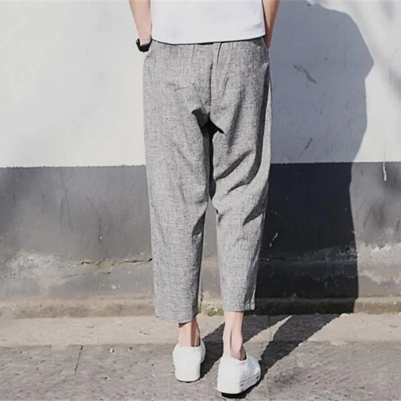 Брюки султанки мужские хлопково льняные до щиколотки повседневные свободные