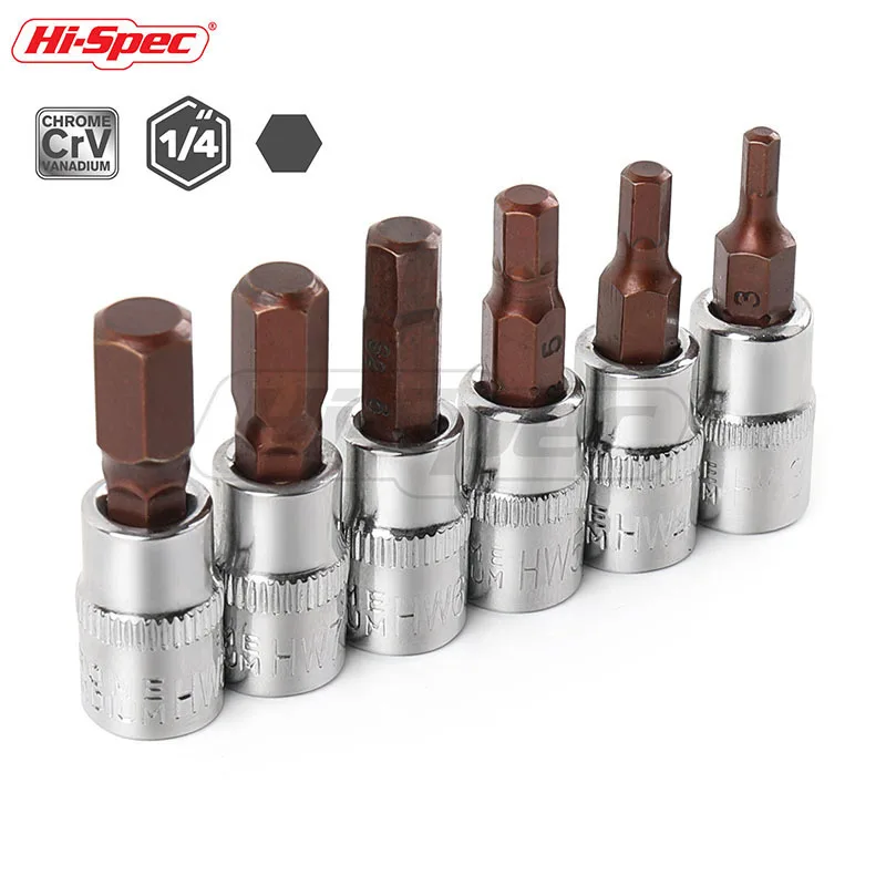Hi-Spec 6 шт. шестигранный Набор торцевых головок, шестигранный ключ, драйвер, адаптер, хром-ванадиевый 1/4 торцевой ключ, головка H3-H8 S2 стальное долото ST005