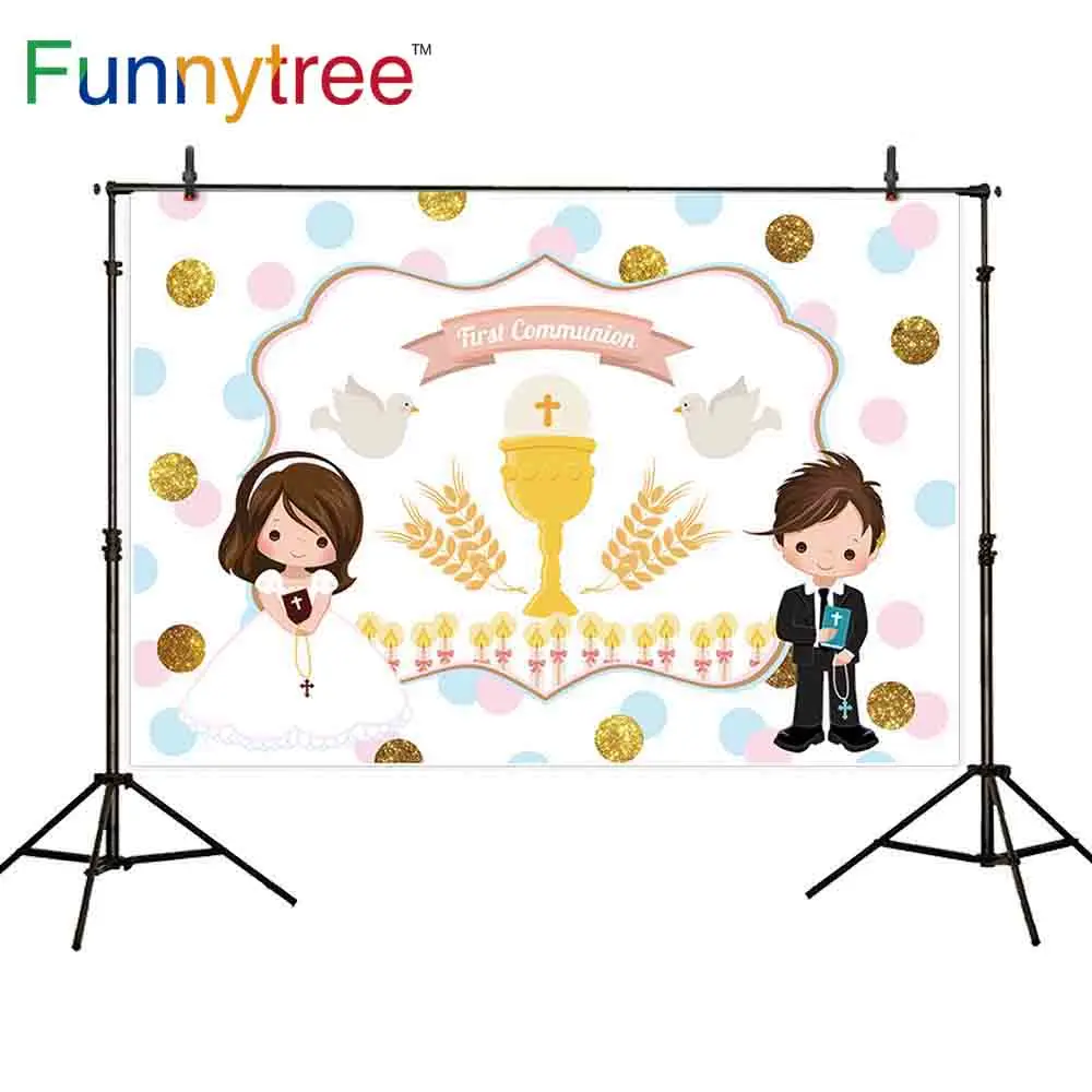 Фотофон Funnytree для причастия с мультяшным голубем детей фон в горошек